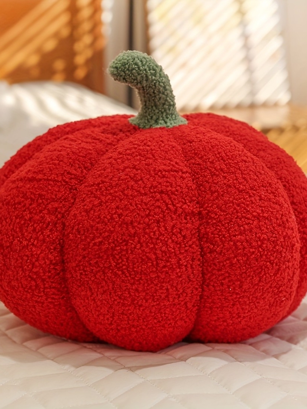 Red Plush Pumpkin Decorative Pillow - Home Bath